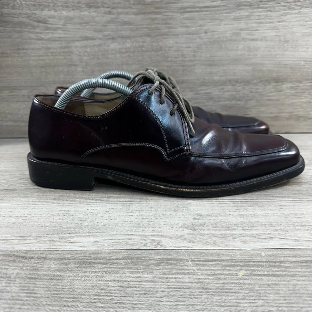 Salvatore Ferragamo Mens Wine Leather Oxford Dress Shoes Size 8.5 D